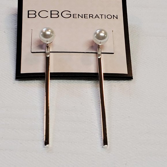 BCBGeneration Bar Drop Earrings Silvertone Set of - Picture 2 of 8
